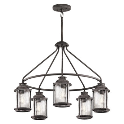 Windermere Cove Hamptons Wagon Wheel Outdoor Chandelier Weathered Zinc