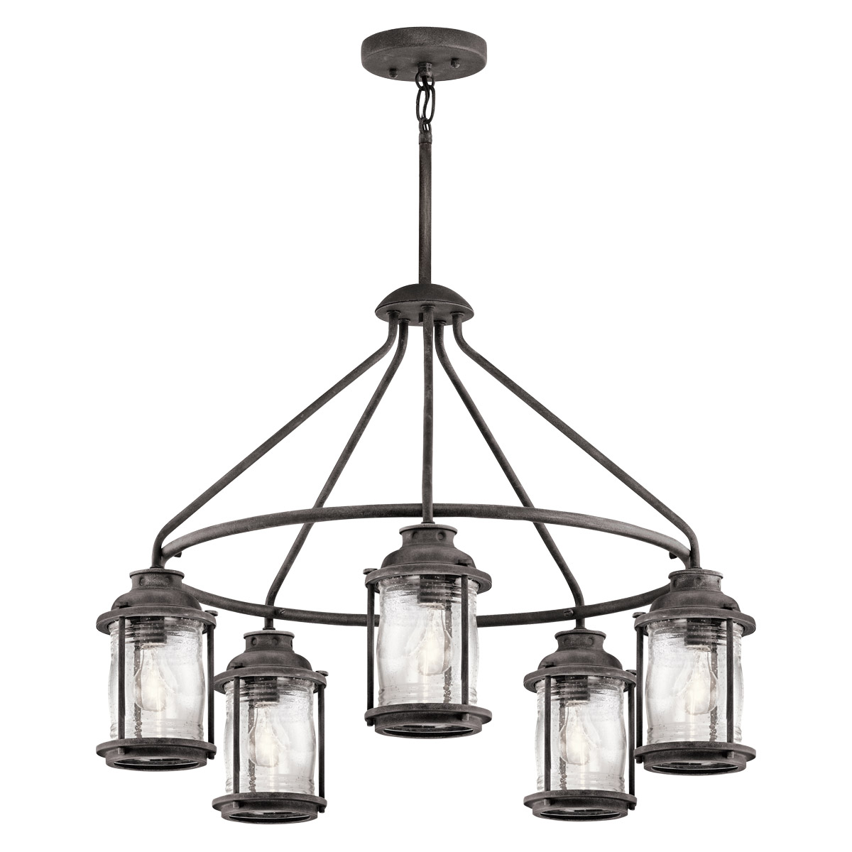 Windermere Cove Hamptons Wagon Wheel Outdoor Chandelier Weathered Zinc
