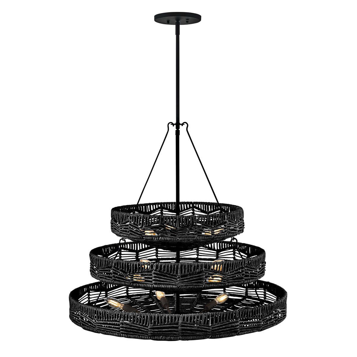 Winsloe Hamptons Three-Tier Rattan Chandelier Black Winsloe Hamptons Three-Tier Rattan Chandelier Black