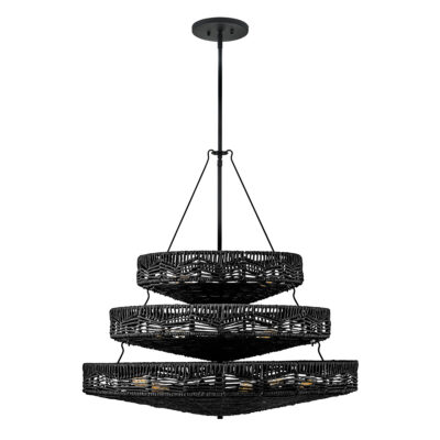 Winsloe Hamptons Three-Tier Rattan Chandelier Black