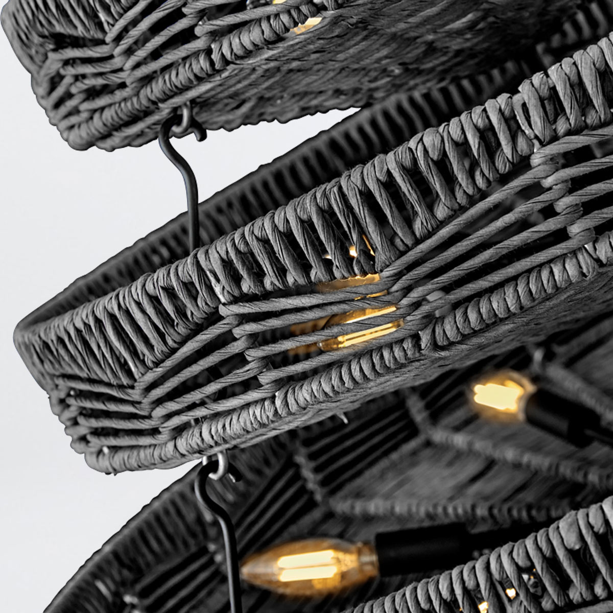 Winsloe Hamptons Three-Tier Rattan Chandelier Black Winsloe Hamptons Three-Tier Rattan Chandelier Black — detail view