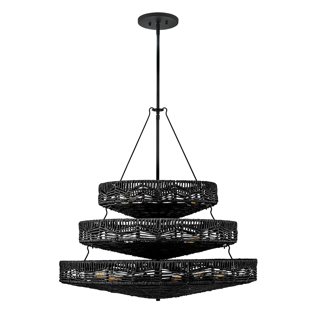 Winsloe Hamptons Three-Tier Rattan Chandelier Black