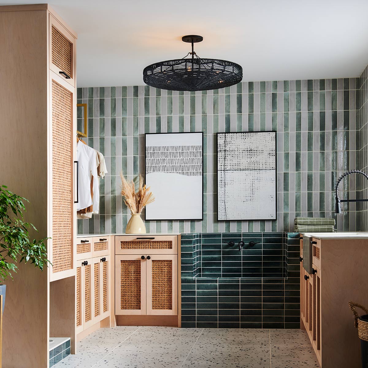 Winsloe Hamptons Woven Rattan Pendant Black Winsloe Hamptons Woven Rattan Pendant Black — in situ view