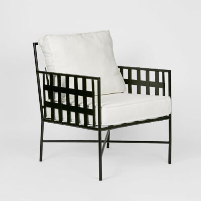 Winterbourne Hamptons Arm Chair Black Basketweave with White Cushions