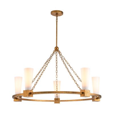 Wrenbury Hamptons Wagon Wheel Chandelier Distressed Gold