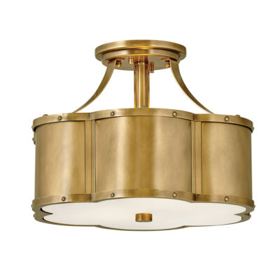 Wynstead Heritage Brass Riveted Drum Semi-Flush Ceiling Light