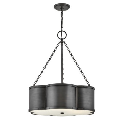 Wynstead Riveted Drum Pendant Light Blackened Brass