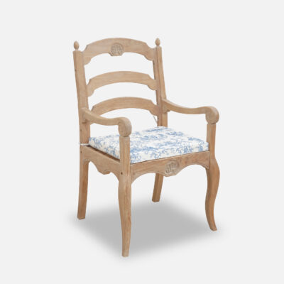 French Provincial Outdoor Carver Chair — Blue Toile de Jouy