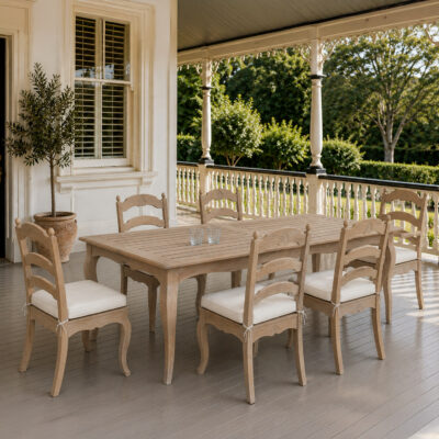 Outdoor Dining Setting — Table + 6 Side Chairs, Plain Ivory