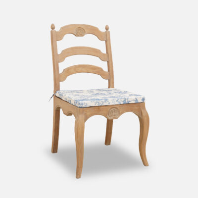French Provincial Outdoor Dining Side Chair — Blue Toile de Jouy