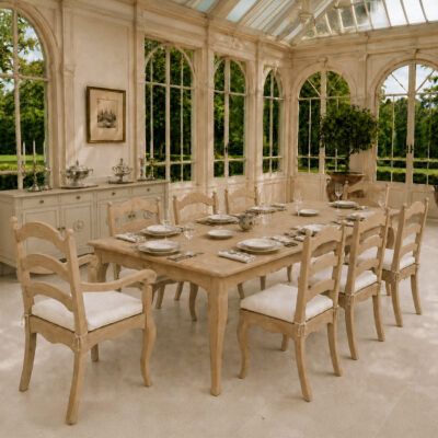 Outdoor Dining Setting — Table + 6 Side Chairs + 2 Carvers, Plain Ivory