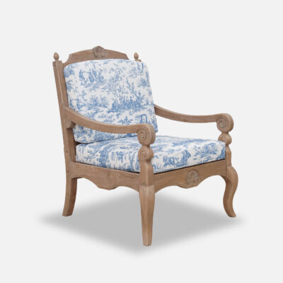 French Provincial Outdoor Lounge Armchair — Blue Toile de Jouy