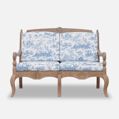 French Provincial Outdoor Two-Seat Loveseat — Blue Toile de Jouy