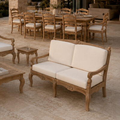 Outdoor Loveseat & Side Table Setting — Plain Ivory
