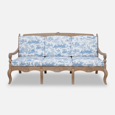 French Provincial Outdoor Three-Seat Settee — Blue Toile de Jouy